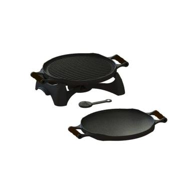 Imagem de Rechaud Redondo Dupla Face Ferro Alça Silicone Preta