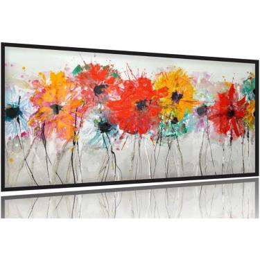 Imagem de Quadro Decorativo Flores Abstrato Mosaico 130x60 Moldura Preta 2x2