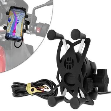 Imagem de Suporte para Celular GPS Moto Bicicleta Tipo Aranha Carregador USB A Prova D’Água Retrovisor
