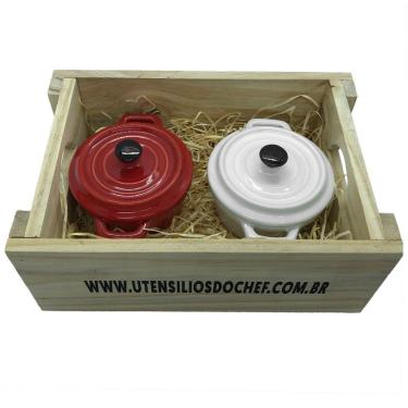 Imagem de Panelinhas de Porcelana com engradado para presente - Vermelho