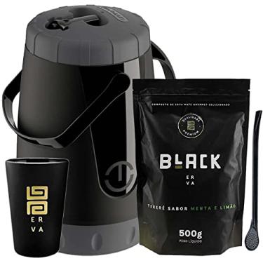 Imagem de Kit Tereré Black Erva Garrafa Lisa Cuia Erva Menta E Limão
