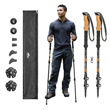 Imagem de Cascade Mountain Tech Bastões de trekking, material do eixo: alumínio 6061 de grau aeronáutico com travas ajustáveis expansíveis até 137 cm (conjunto de 2), cabo de cortiça, laranja, material de
