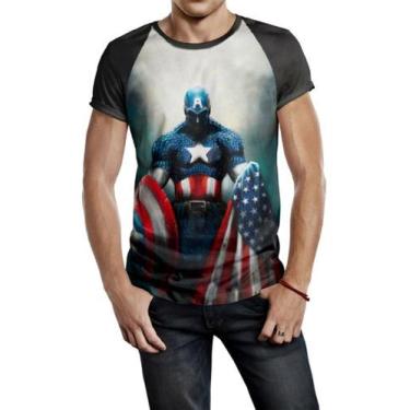 Imagem de Camiseta Raglan Masculina Herói Capitão America Ref:421 - Smoke
