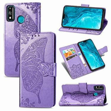 Imagem de HONGYAN Capa de telefone Para Huawei Honor 9X Lite Butterfly Love Flower em relevo horizontal flip em couro com suporte/slot de cartão/carteira/cordão Capa protetora