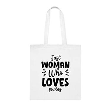 Imagem de Bolsa Just Woman Who Loves Costura, Presente Engraçado de Costura, Bolsa de Ombro de Costura, Sacos Reutilizáveis de Costura, Ideia de Presente de Cesta de Natal de Aniversário, Sacola