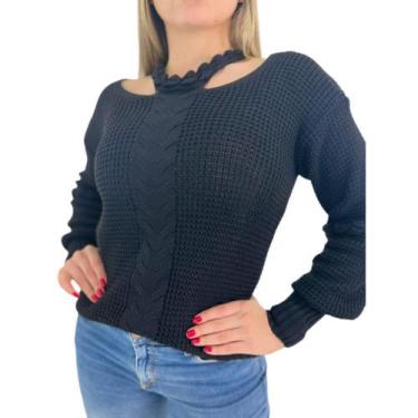 Imagem de Blusa Frio Feminino Tricot Lançamento Blogueira Gola Tranças - Calu Tr
