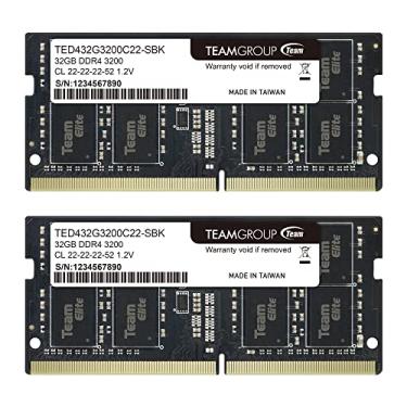 Imagem de TEAMGROUP Elite DDR4 64 GB Kit (2 x 32GB) 3200 MHz PC4-25600 CL22 sem buffer, não ECC 1,2 V SODIMM 260 pinos Laptop PC Módulo de memória RAM Upgrade - TED464G3200C22DC-S01-64GB