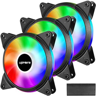 Imagem de upHere Pacote com 3 5 V, 120 mm, controle inteligente PWM silencioso, 5 V, sincronização da placa-mãe com ventilador RGB endereçável, ventiladores coloridos ajustáveis com controlador T7SYC7-3