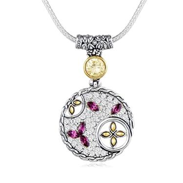 Imagem de UNY JEWEL Joias 45 cm + 5 cm extensão corrente rabo de raposa dois tons CZ pingente colar antigo elegante, Metal, Zircônia cúbica