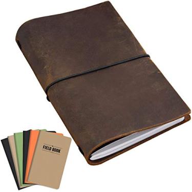 Imagem de Capa para notebook feita à mão de couro de grão superior com 5 diários (13 x 20 cm) - ELAN-58-L1