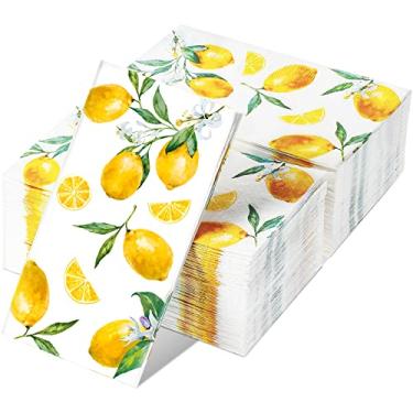 Imagem de 120 guardanapos de limão, 3 camadas, descartáveis, papel de limão, amarelo, frutas cítricas, limões, toalhas de hóspedes, limão e coquetel, guardanapos de papel de mão para cozinha, banheiro, verão, primavera, chá, chá de bebê