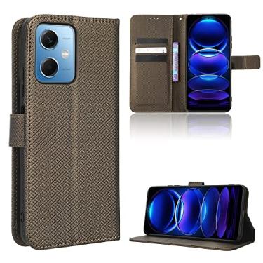 Imagem de Capas de telefone com textura de diamante compatíveis com Xiaomi Redmi Note 12 5G capa de couro de luxo slots para cartão de visita clipe de carteira capa de telefone à prova de choque (cobre, Redmi Note 12 5G)