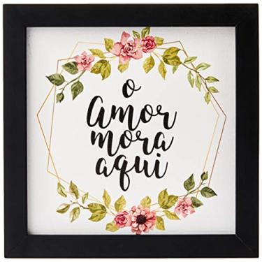 Imagem de Arte Maníacos Arte Maníacos Quadro Decorativo Tela Canvas Guirlanda O Amor Mora Aqui, 65x46cm (Moldura Caixa Laca Preta)
