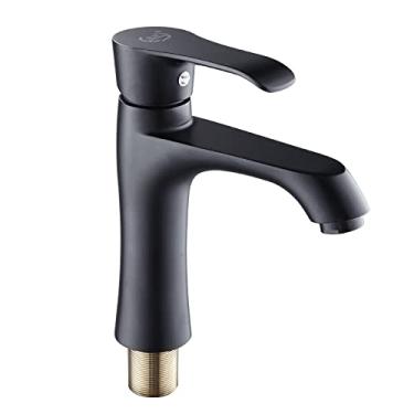 Imagem de LIDON Torneira de pia de banheiro preta torneira de pia de latão banheiro 1 furo torneiras de banheiro preto 1 furo torneira de vaidade preta 1 furo torneira quente e fria torneira de banheiro para cozinha, preto (cor: preto)