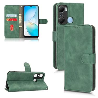 Imagem de Capas de telefone Business Skin Feel compatíveis com Infinix Hot 12i 12 Pro capa de couro slots para cartão clipe carteira capa de telefone à prova de choque (verde, Infinix Hot 12 Pro)