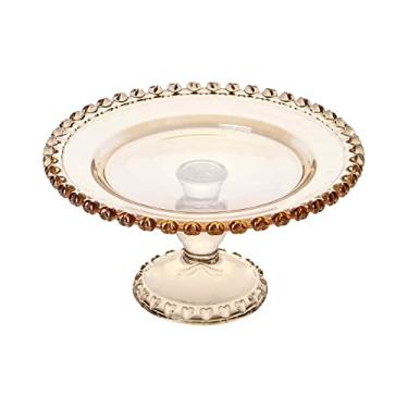 Imagem de LYOR Prato Com Pé de Cristal Coração Laranja (Âmbar Metalizado) 19,5cm - Mesa Posta - Itens Para Casa - Boleira - Utensílios de Cozinha - Enxoval - Casamento - Decoração