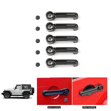 Imagem de Kit de capas para maçaneta de porta JeCar e alça traseira para Jeep Wrangler JK JKU 2007-2018, carbon fiber texture-5pcs