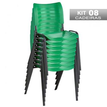 Imagem de Kit 8 Cadeiras Empilhável Iso Fixa Escolar Verde Para Escritório Recep