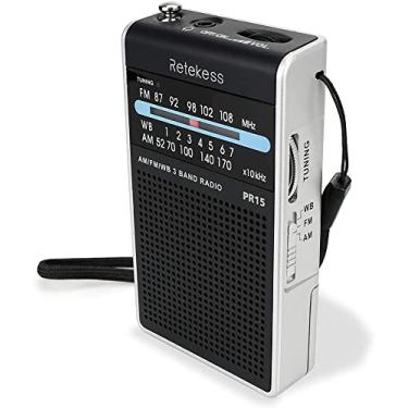 Imagem de Retekess Rádio meteorológico NOAA de bolso PR15, rádio meteorológico de emergência AM FM, portátil, pequeno rádio transistor alimentado por bateria AAA para caminhadas, acampamento (prata preto)