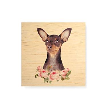 Imagem de Arte Maníacos Quadro decorativo com moldura caixa branca em Madeira - Pinscher Flores - 30x30cm
