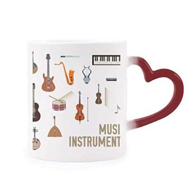 Imagem de Caneca com estampa de combinação de instrumentos musicais sensível ao calor, copo de grés que muda de cor vermelha