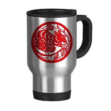 Imagem de Caneca de viagem de arte do zodíaco chinês cortada em papel com tampa de aço inoxidável copo de carro copo térmico