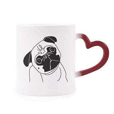 Imagem de Caneca preta com estampa de ilustração de cachorro sensível ao calor, caneca de grés que muda de cor vermelha