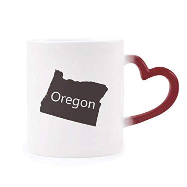 Imagem de Oregon Caneca sensível ao calor mapa dos Estados Unidos da América Copo de grés que muda de cor vermelha