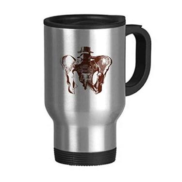 Imagem de Caneca de viagem com desenho de esqueleto humano na coluna do quadril com tampa flip em aço inoxidável copo de carro copo térmico
