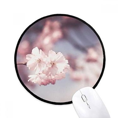 Imagem de Mouse pad branco rosa com flores escurecidas, tapete redondo para escritório para computador