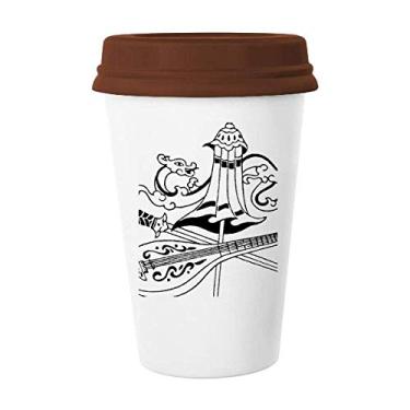 Imagem de Caneca de desenho de dragão com espada de guarda-chuva chinês com tampa de cerâmica