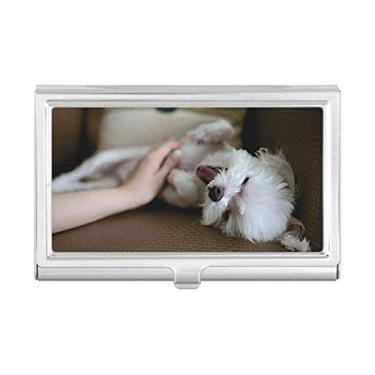 Imagem de Porta-cartões de visita com foto fofa de animal de estimação de cachorro branco