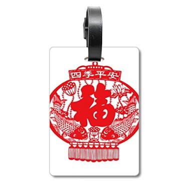 Imagem de Lanternas chinesas com estampa vermelha de peixe com etiqueta para bagagem e cartão de bagagem