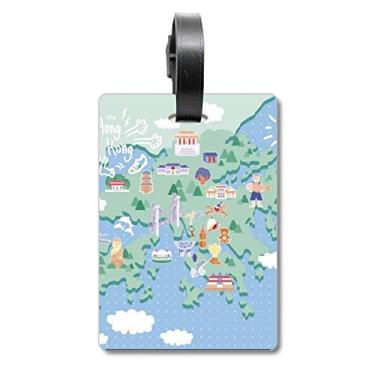 Imagem de Mapa de Hong Kong Famous Locations China Mala de Bagagem Etiqueta Cartão de Bagagem Scutcheon Etiqueta