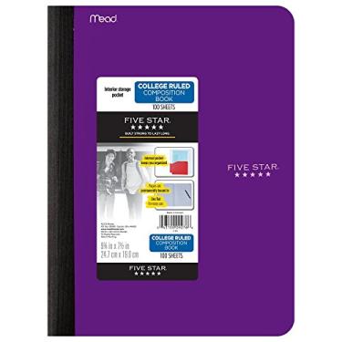 Imagem de Five Star Livro de composição, caderno, com bolso, papel pautado na faculdade, 100 folhas, 24 x 19 cm, cor selecionada para você, 1 unidade (09276)