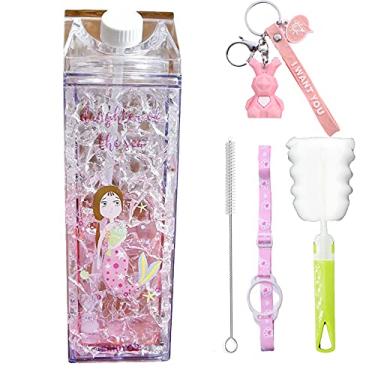 Imagem de seelucky Copo de viagem com canudo garrafa de água esportiva gelo canecas congelador vidro gelado menina copo para beber (rosa sereia, 550 ml)