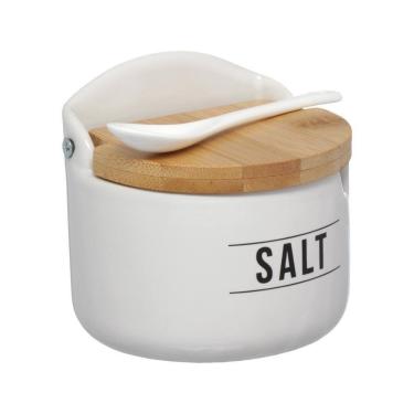 Imagem de Saleiro de Porcelana com Tampa De Bambu e Colher