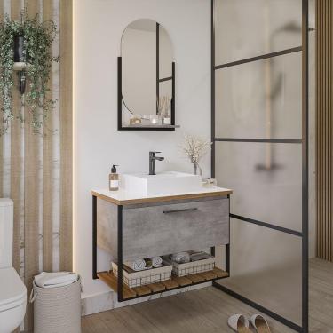 Imagem de Gabinete Suspenso com Cuba Vitta 80cm e Espelheira Ori Cimento MGM