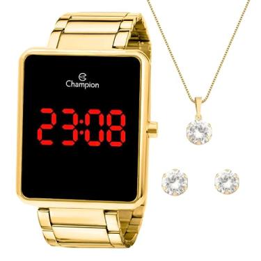 Imagem de Relógio Feminino Champion Digital Dourado + Kit Colar e Brincos CH40086V