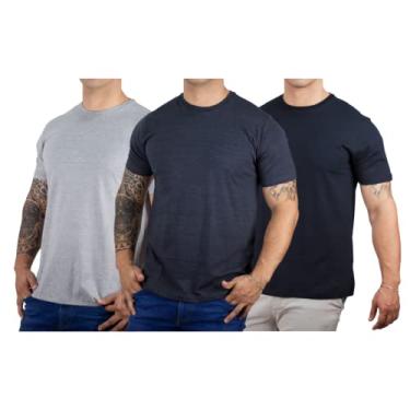 Imagem de Kit 3 Camisetas Básicas Masculina Algodão Premium Slim Fit Cor:1 Cinza,1 Grafite,1 Preta;Tamanho:XGG