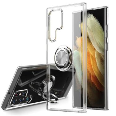 Imagem de Capa magnética macia transparente transparente para Samsung Galaxy S23 S22 S21 S20 Ultra Plus S10 S10E Note 9 com capas de suporte de anel, branco transparente, para Samsung S23