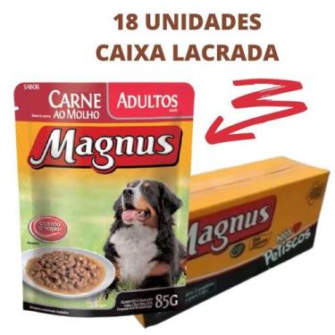 Imagem de Caixa 18Un Ração Úmida Magnus Sachê Cães Adultos Sabor Carne
