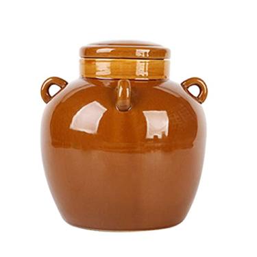 Imagem de Ceramic Handmade Pickle Jar Japanese Fermentation Crock Kombucha Brewing Containers with Lid for Vegetables Kitchen Gadget Light Brown