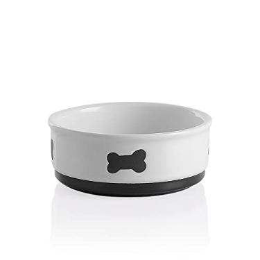 Imagem de SWEEJAR Tigela para cães com padrão de ossos, prato de cerâmica para ração de cães médios e gatos grandes, tigela de porcelana para comida e água 935 g (branca)
