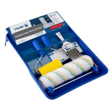 Imagem de Rolo De Pintura, Pinceis Tigre, Kit Anti Respingo, 5 Peças Multiuso