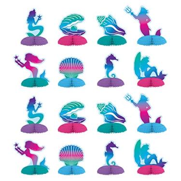 Imagem de Beistle Mini centro de mesa Sereia 16 peças decorações sob o mar artigos de festa Luau, artigos de aniversário, 8,9 cm - 12 cm, azul/roxo/rosa/verde