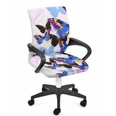 Imagem de Capa para cadeira de escritório, borboleta romântica, roxo, azul, ajuste elástico, capa para cadeira de computador, capa removível para cadeira de escritório, 1 peça, pequena