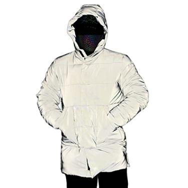 Imagem de FUUBAMB00 Jaqueta masculina refletiva de inverno casaco de algodão longo quente macio solto hip hop com capuz jaqueta corta-vento