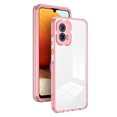 Imagem de XINYEXIN Capa transparente para Motorola Moto G73, capa protetora transparente à prova de choque com borda colorida, TPU + PC bumper capa de telefone de proteção total - rosa