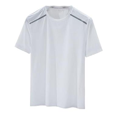 Imagem de Camiseta masculina atlética de manga curta, secagem rápida, leve, lisa, elástica, lisa, Branco, XXG
